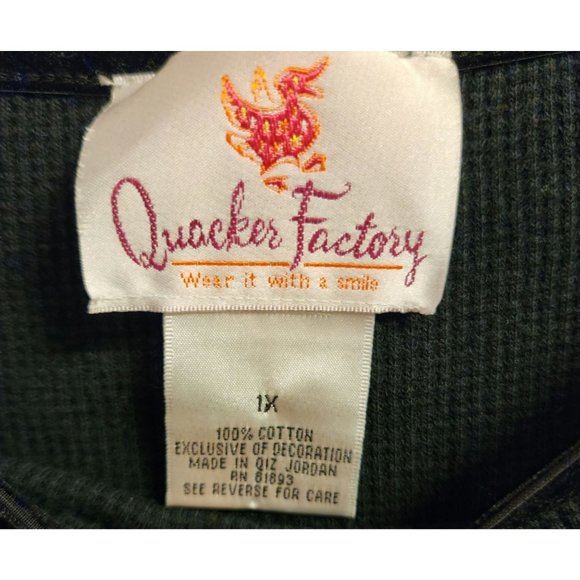 Quacker Factory Shirt Waffle Weave Iridescent Studs On Front Velvet Trim Sz 1X - Picture 2 of 5